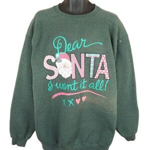 Vintage Dear Santa Claus Sweatshirt Mens Size 2XL Green Christmas Holiday